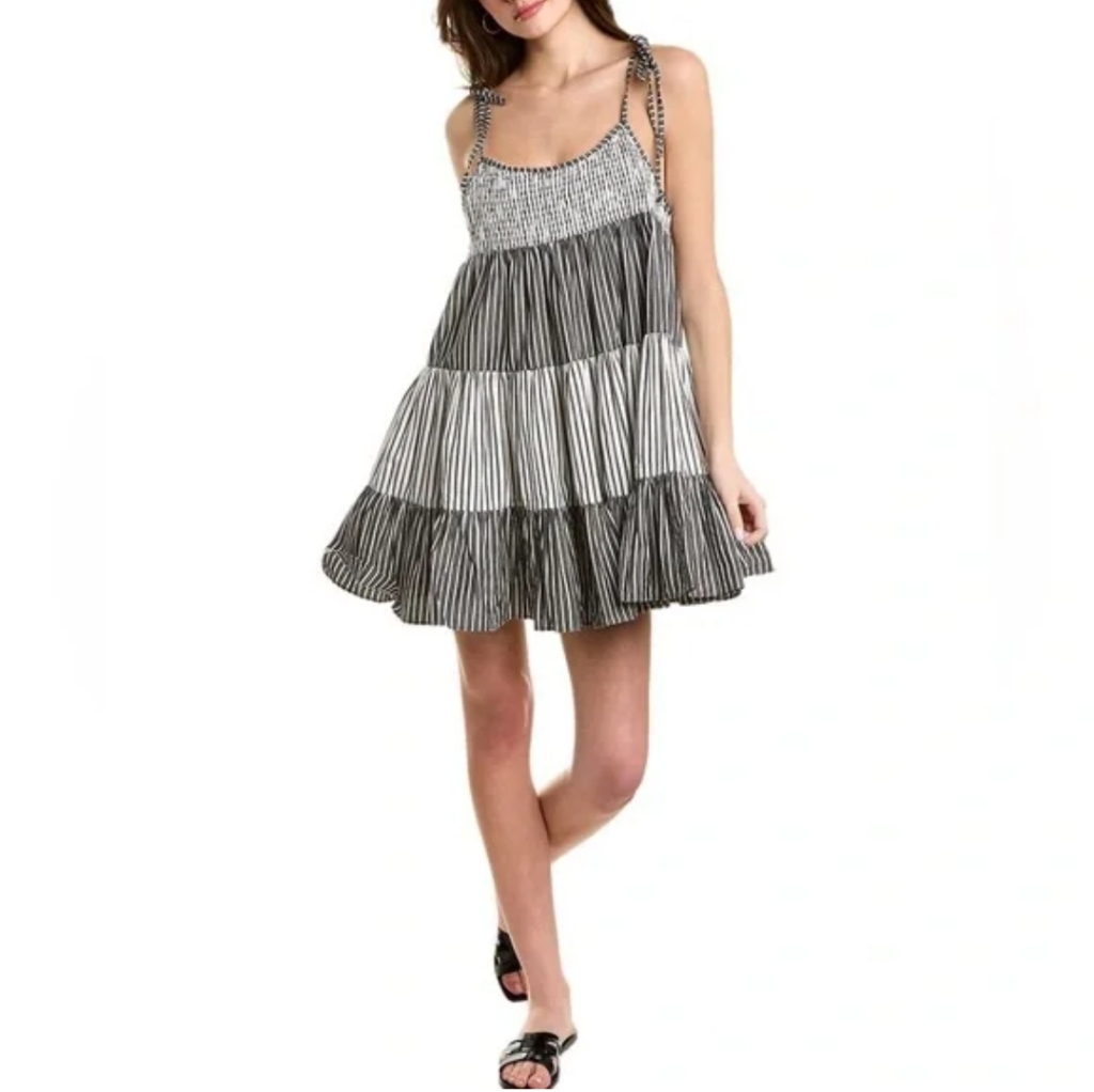 Solid & Striped Swim Cover Tiered Ruffle Dress Blackout X Marshmallow Anthro